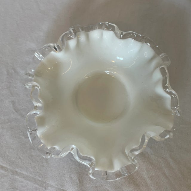 1960s Fenton Crystal Silver Crest Milk Glass, Double Ruffled Scalloped Rim Bowl For Sale - Image 10 of 10