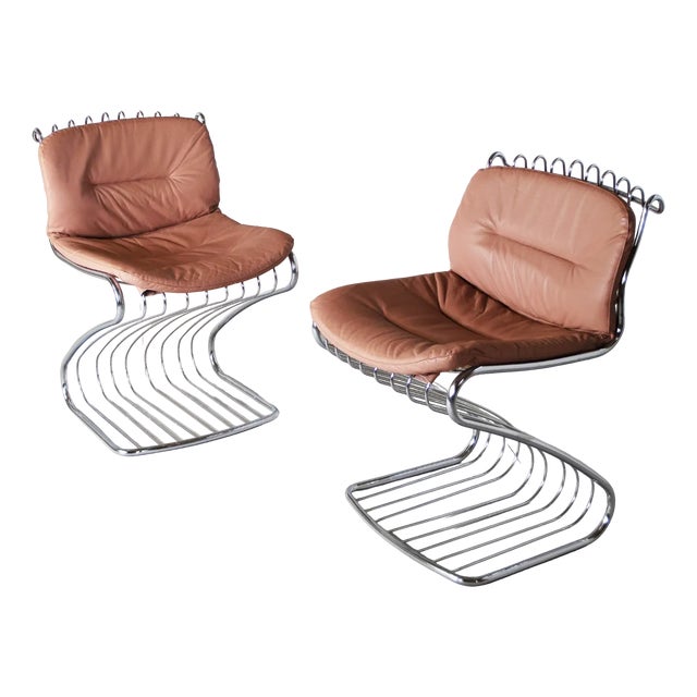 Dining Chairs with Chromed Steel Structure with Leather Seats by Gastone Rinaldi for Rima, 1970s, Set of 4 For Sale