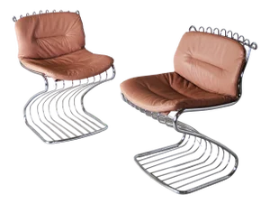 Dining Chairs with Chromed Steel Structure with Leather Seats by Gastone Rinaldi for Rima, 1970s, Set of 4