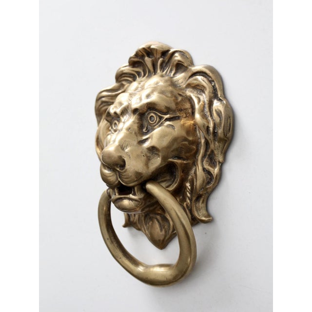 Metal Antique Brass Lion Head Door Knocker For Sale - Image 7 of 11