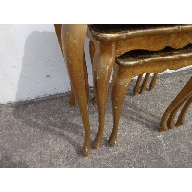 Wood Nesting Tables Venetian Florentine Neoclassical Gold Gilt Wood Accent - Set of 3 For Sale - Image 7 of 10