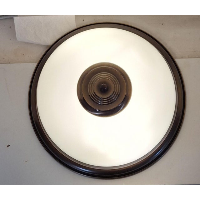 1990s Vintage Ceiling Lamp with a Patinated Brass Frame and Opaque White Glass Shade by Honsel, 1990s For Sale - Image 5 of 9