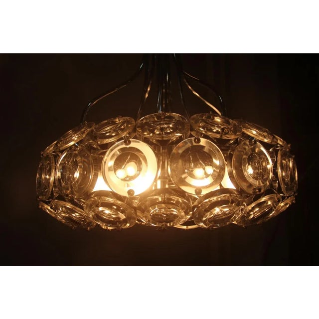 Vintage Italian Steel & Glass Chandelier, 1970s For Sale - Image 9 of 11