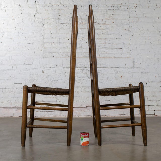 Wood Late 19th to Early 20th Century Pair of French Country Style Oak Ladderback Chairs Twisted Papercord Seats For Sale - Image 7 of 18