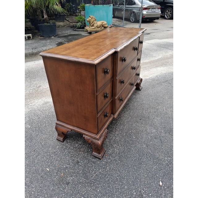 Wood Early 20th Century Baker Furniture American Traditional 9-Drawer Dresser | Handcrafted Usa | Carved Bracket Feet For Sale - Image 7 of 8