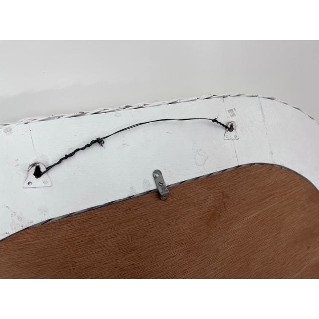 Vintage 1980s White Painted Woven Rattan Framed Mirror For Sale - Image 9 of 11