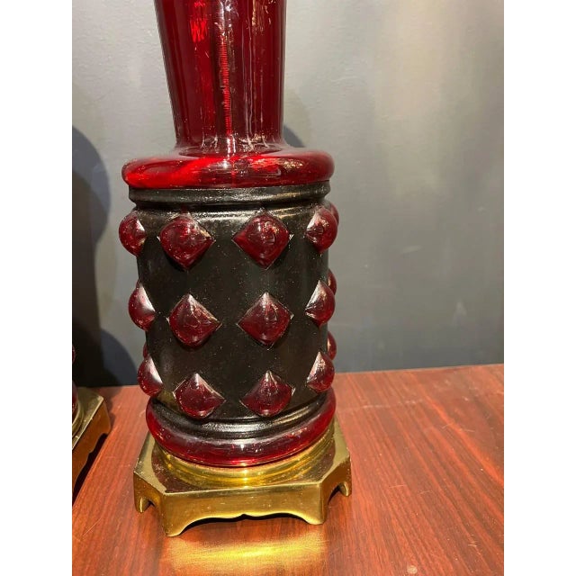 1920's Italian Blown Red Glass Table Lamps - a Pair For Sale - Image 4 of 6