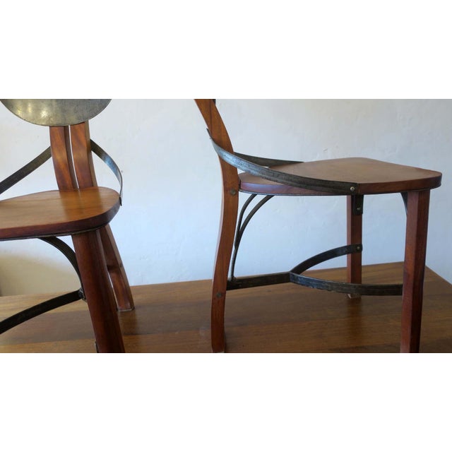 Mid-Century Brutalist Teak and Patinated Steel Dining Table & Chairs, Set of 7 For Sale - Image 16 of 18