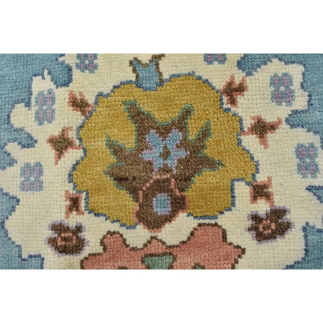Blue Oushak Rug 9′ X 11’8” Blue Wool Traditional Hand-Knotted Oriental Carpet For Sale - Image 8 of 12