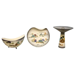 Three Pieces Sascha Brastoff Ceramics "Rooftops" Pattern