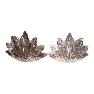 Vintage Bohemia Czech Republic Lead Crystal Lotus Shape Candle Holders- Set of 2 For Sale