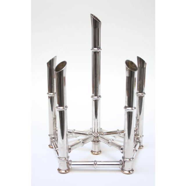 Mid-Century Modern Faux-Bamboo Chrome Six-Candle Holder For Sale - Image 3 of 10