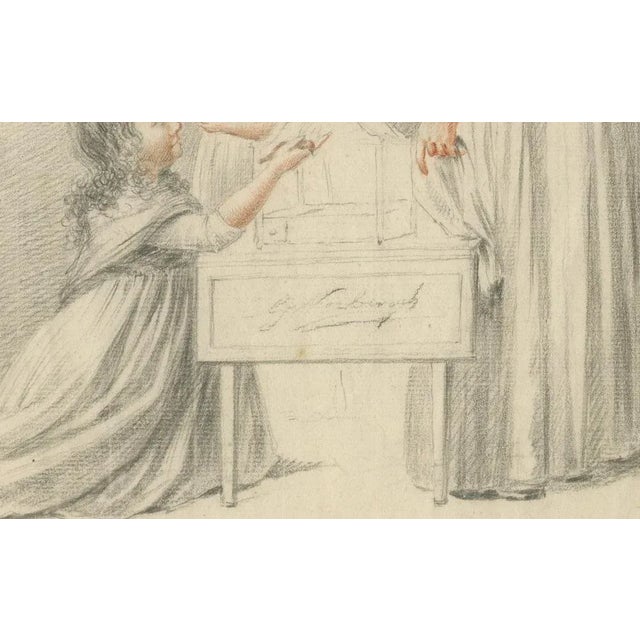 G. Verburgh, Children Around a Cradle, 1800, Chalk on Paper For Sale - Image 3 of 12