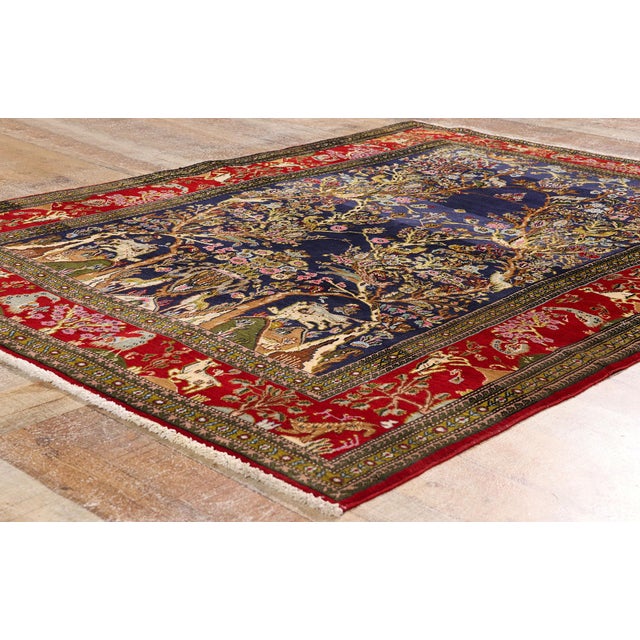 Navy Blue Vintage Persian Tree of Life Qum Rug, 04'07 X 06'05 For Sale - Image 8 of 10