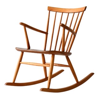 Scandinavian Rocking Chair in Beech and Teak, 1960s For Sale