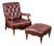 Vintage Humidor Armchair and Rolling Ottoman Set in Burgundy For Sale