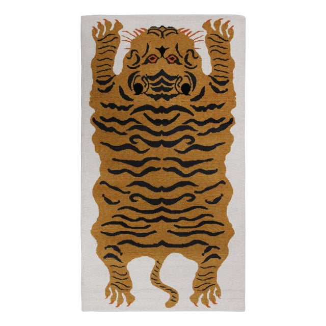 White 2010s Rug & Kilim’s Tiger-Skin Rug in White With Gold & Black Pictorial For Sale - Image 8 of 8