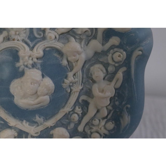 Italian Neoclassical Cherubs Carved Blue White Alabaster Stone Box For Sale - Image 6 of 12