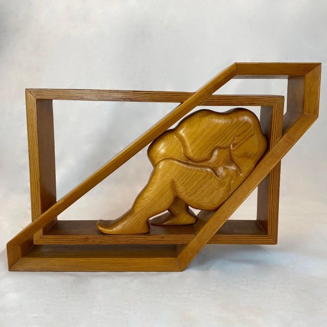 Mid-Century Figural Carved Wood Geometric Sculpture Confined Man in Box For Sale - Image 12 of 13