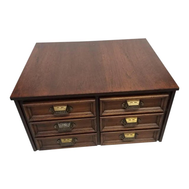 Antique Campaign Style Desk Top File Chest Cabinet For Sale