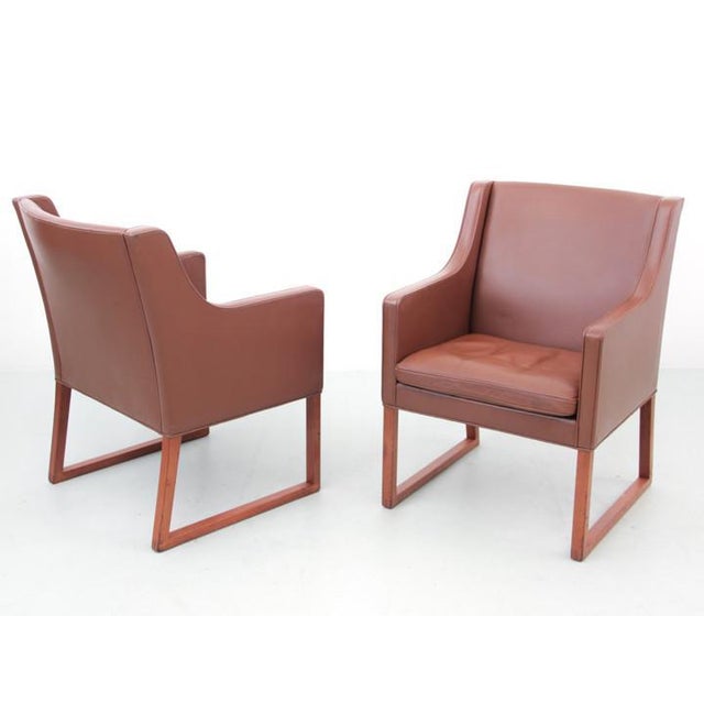 Pair of easy chairs in original brown leather and teak legs. Model 3246 - designed by børge mogensen and manufatured by...