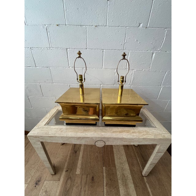 1970s Modernist Sculptural Hollywood Regency Brass Table Lamps Karl Springer Style - a Pair For Sale In New York - Image 6 of 12