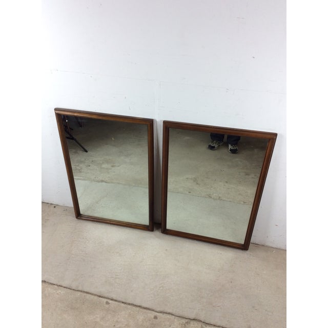 Pair of Mid Century Modern Rectangular Wall Mirrors With Thin Walnut Frame For Sale - Image 18 of 18