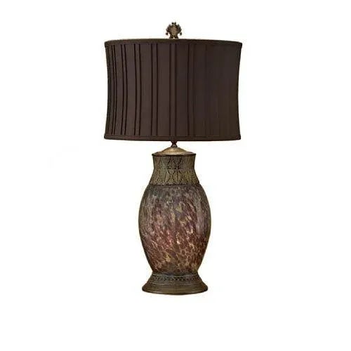 Metal John-Richard Caledon and Braisen Crackle Hand-Blown Glass Lamp With Silk Shade For Sale - Image 7 of 7