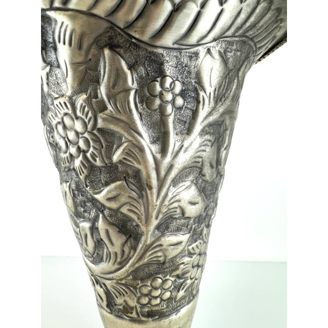 Vintage European Silverplate Repoussé Floral Vase on Ornate Base For Sale - Image 9 of 10