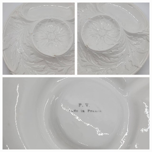 Vintage p.v. France White Majolica Artichoke Plates Floral Embossed Relief - Set of 5 For Sale - Image 12 of 17