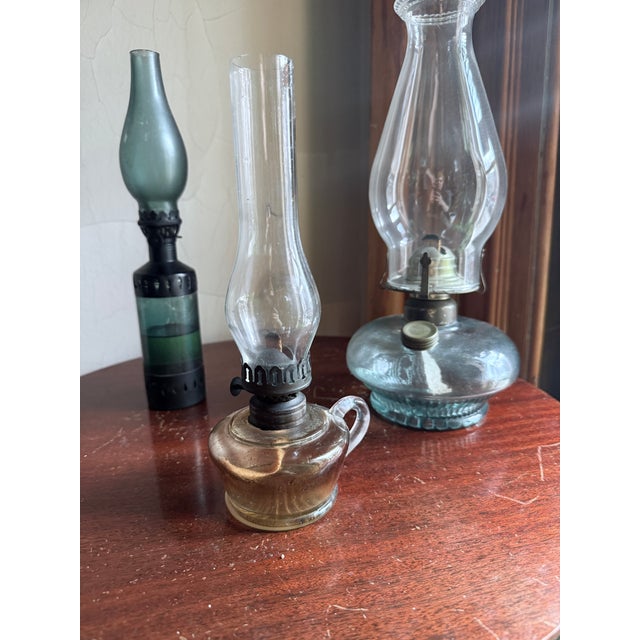 Antique, 19th Century Glass Finger Lamp Chamber Lamp Brass Hornet Burner Clear Glass For Sale - Image 11 of 14
