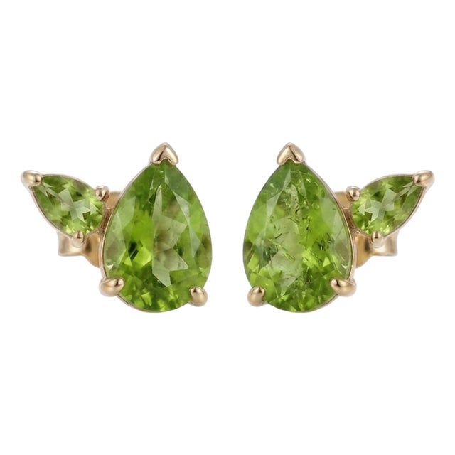 Green Peridot Stud Earrings | 925 Silver Gemstone Dual Studs | Elegant Everyday Earrings | Gift for Her - A Pair For Sale