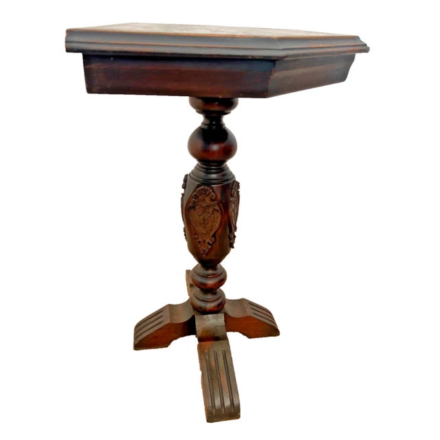 1940s 1940s Ornate Wooden Accent Table, Victorian Style Plant Stand, Small Entryway Pedestal For Sale - Image 5 of 12