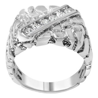.925 Sterling Silver 1/3 Diamond 6 Stone Rectangle Nugget Gents Ring - Size 11 For Sale