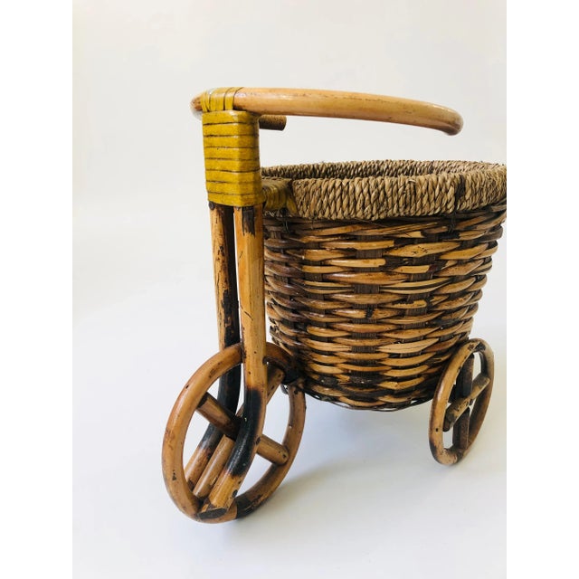 Late 20th Century Vintage Rattan Bicycle Plant Basket For Sale - Image 5 of 12