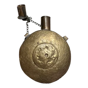 Vintage Brass Hand Etched Gun Powder Flask