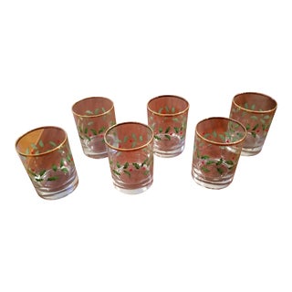 2000s Lenox Holiday Gold Rimmed Double Old Fashioned Glasses - Set of 6 For Sale