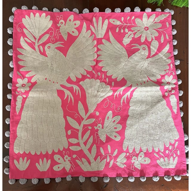 2020s Mexico Otomi Hand Embroidered Pillow Covers With Tassels a Pair For Sale - Image 5 of 9