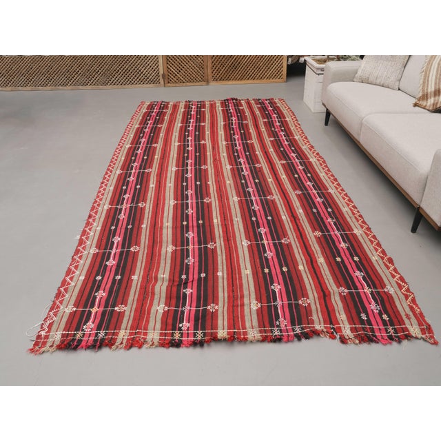 1970s Vintage Handmade Wool Cotton Red Kilim Runner Rug For Sale - Image 4 of 11