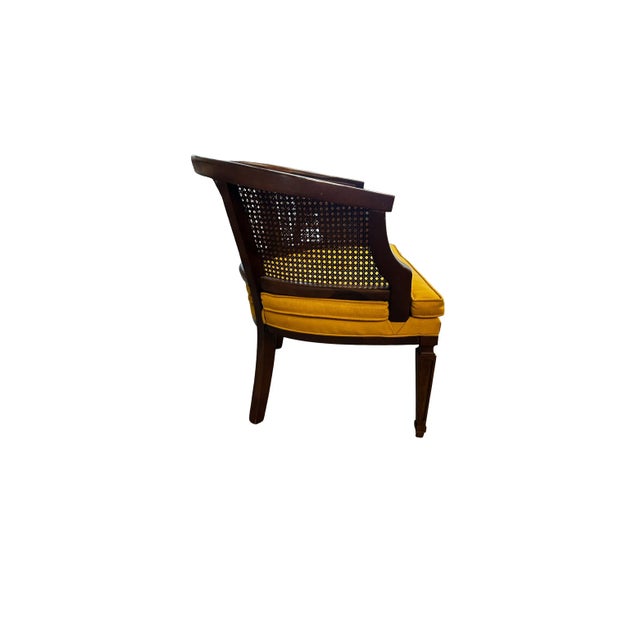 Vintage Cane-Back Barrel Chair With Yellow Upholstered Seat (Nice) For Sale - Image 6 of 10