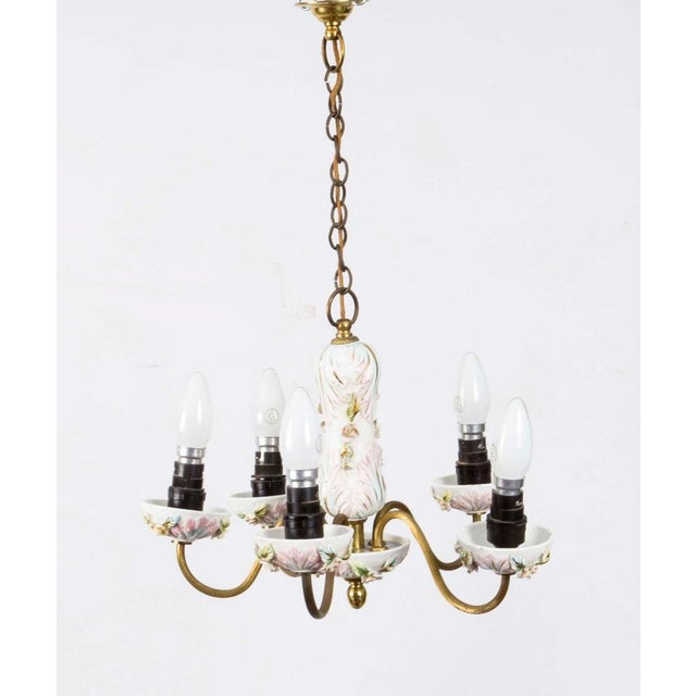 Porcelain and Brass 4-Light Chandelier For Sale - Image 3 of 14