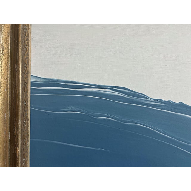 "Waves" Abstract Painting in Antique Frame, Large Seascape Ocean Painting Transitional Wall Art by JTS For Sale - Image 9 of 12