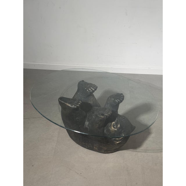 Black Bear Coffee Table in Resin with Glass Top For Sale - Image 5 of 9