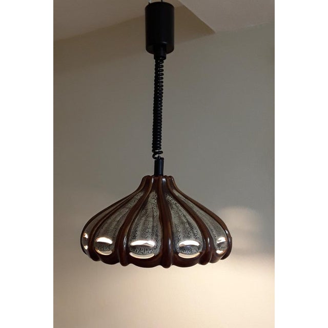 1970s Vintage German Rustic Ceiling Lamp in Brown Ceramic, 1970s For Sale - Image 5 of 8