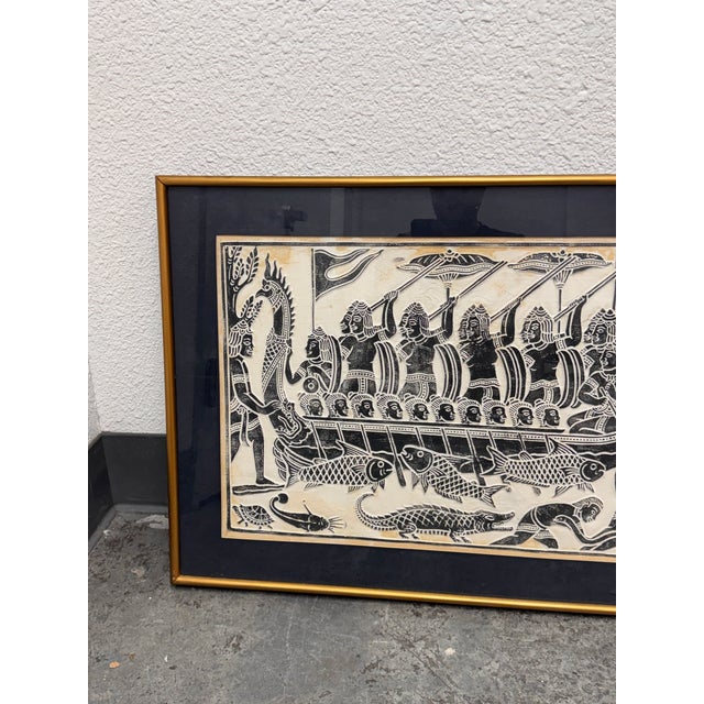 Late 20th Century Angkor Wat Dragon Boat Rubbing, Vintage For Sale - Image 5 of 12