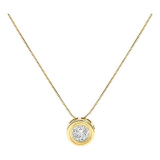 14K Yellow Gold 1 3/8 Cttw Bezel Set Round Diamond Solitaire Pendant Necklace For Sale