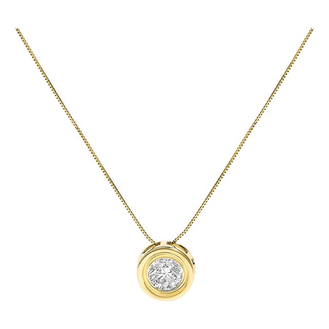 14K Yellow Gold 1 3/8 Cttw Bezel Set Round Diamond Solitaire Pendant Necklace For Sale