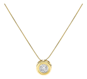 14K Yellow Gold 1 3/8 Cttw Bezel Set Round Diamond Solitaire Pendant Necklace