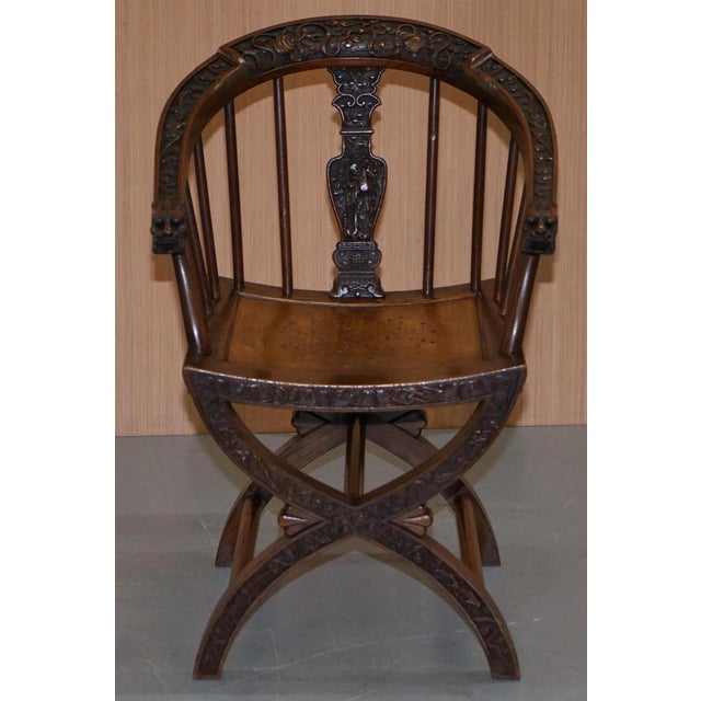 Set of Anglo Chinese Hand Carved Savonarola Armchairs, 1900s For Sale - Image 3 of 18