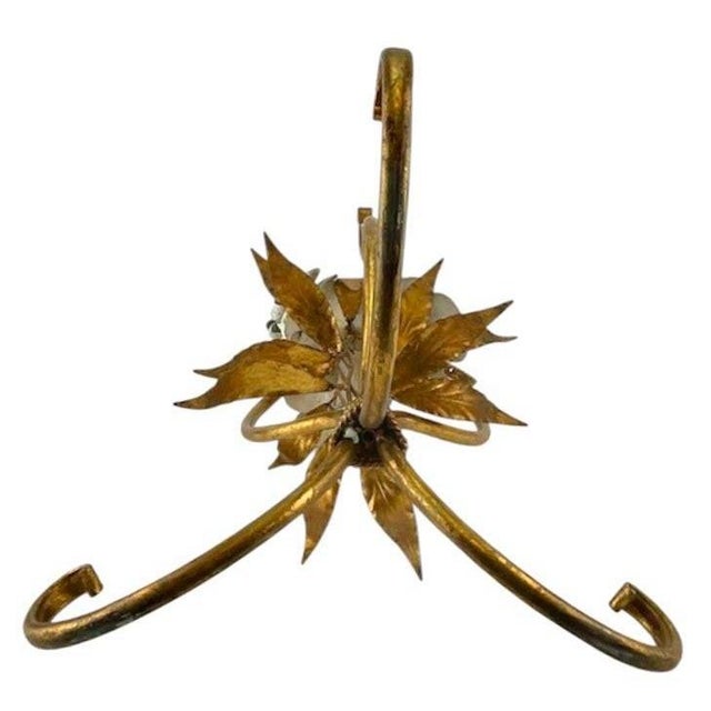 Vintage Gilded Tole White Floral / Flower Accent / Side / Drinks Table, in the Manner of Hans Kögl For Sale - Image 9 of 9